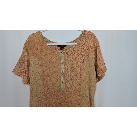 Vintage 90 Y2K Scared Threads XL Midi Dress Patchwork Floral Tie Back Bohemian - Picture 3 of 11